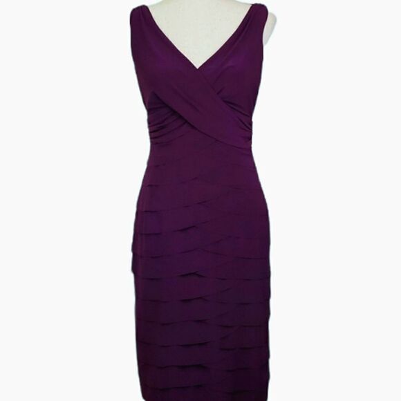 American Living Eggplant Ruched Surplice Neckline Tiered Sleeveless Dress Size 6 - Picture 1 of 9